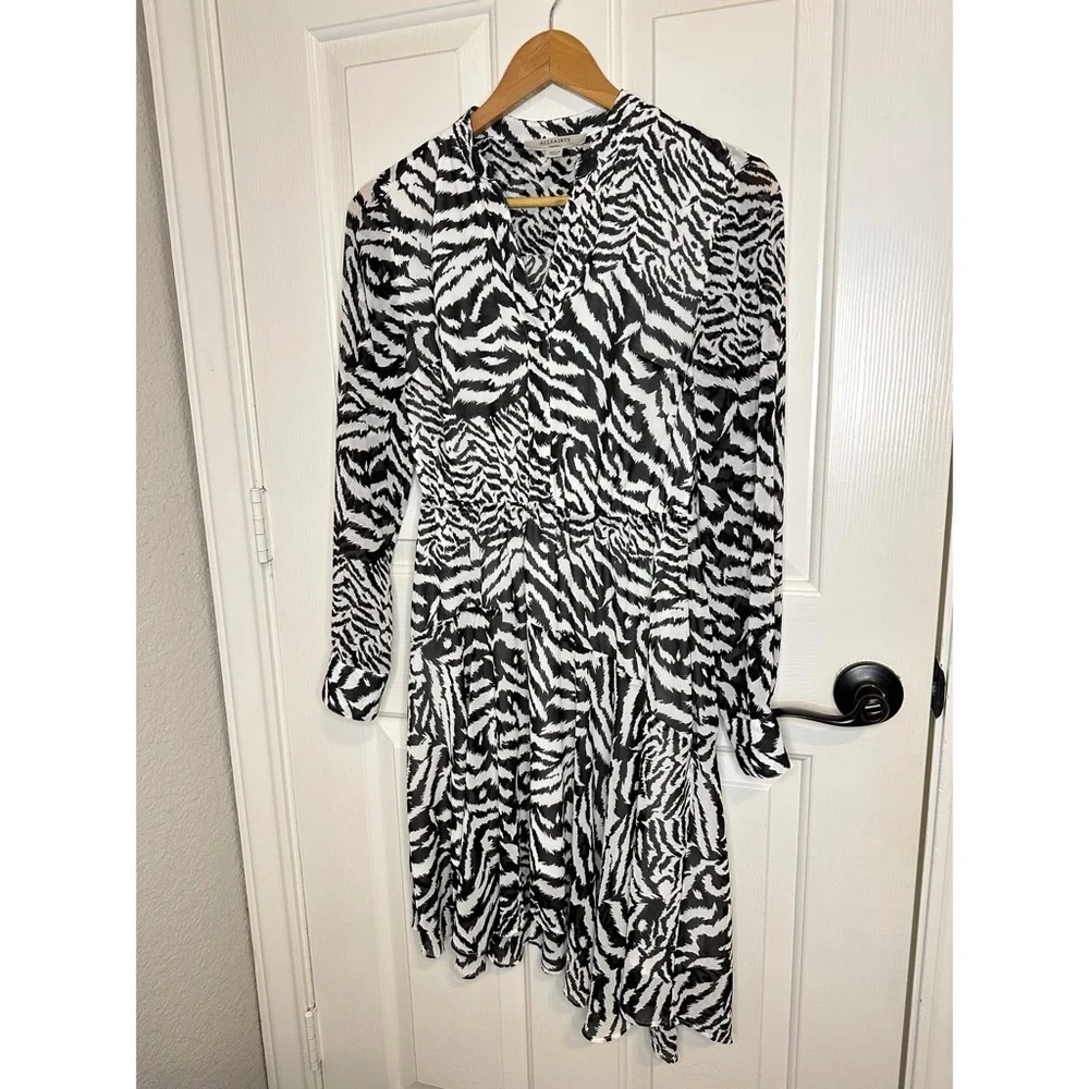 AllSaints Black White Zebra Print Mixed Media Martina Remix Dress Sz S Chic Glam - Picture 3 of 9